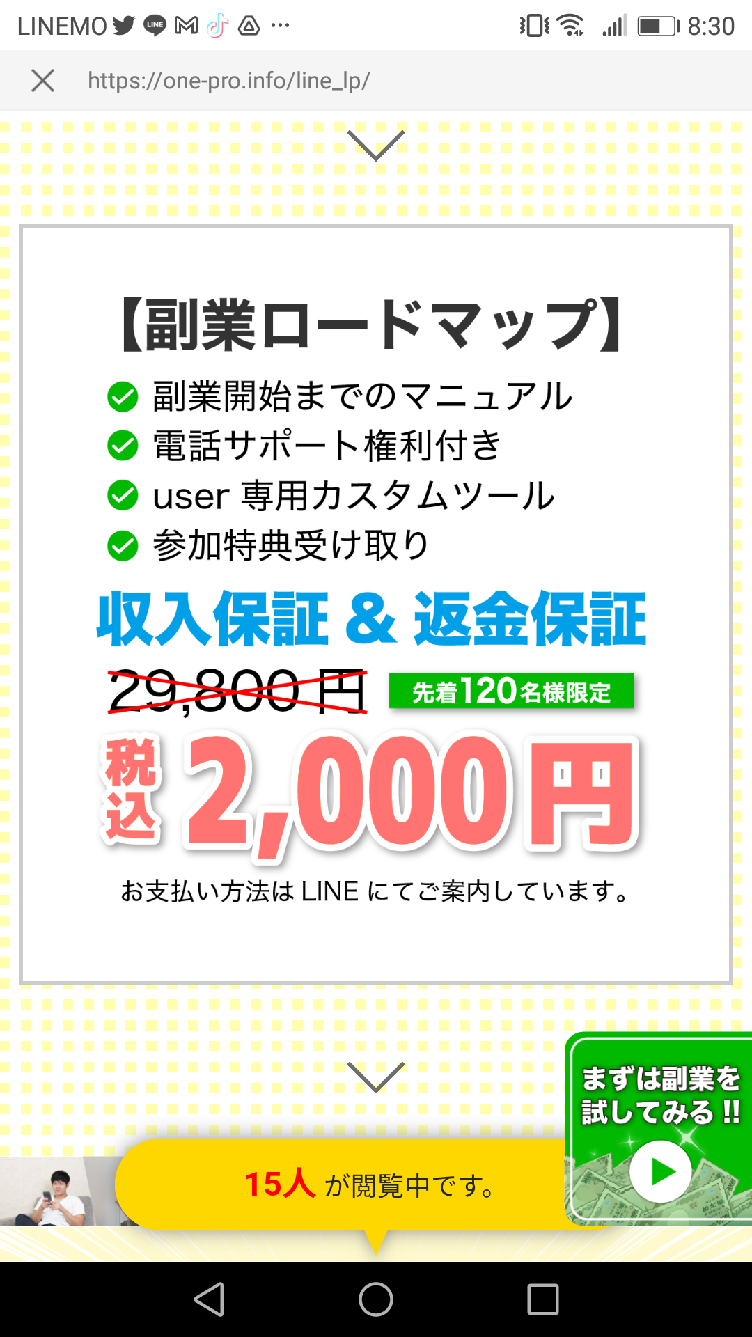 副業の口コミで話題のスマビジFREE　LINEスクショ