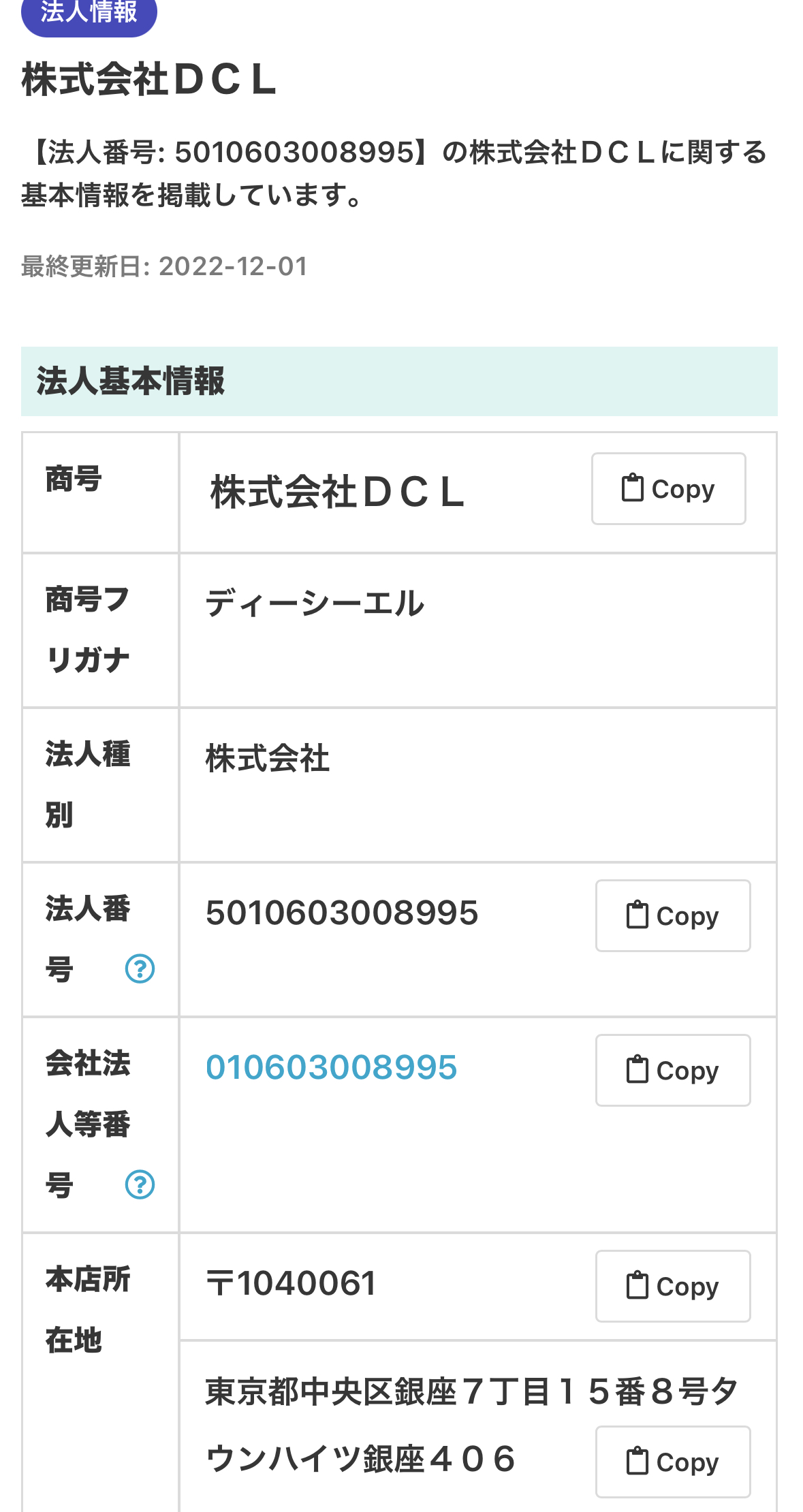 株式会社DCLの法人情報