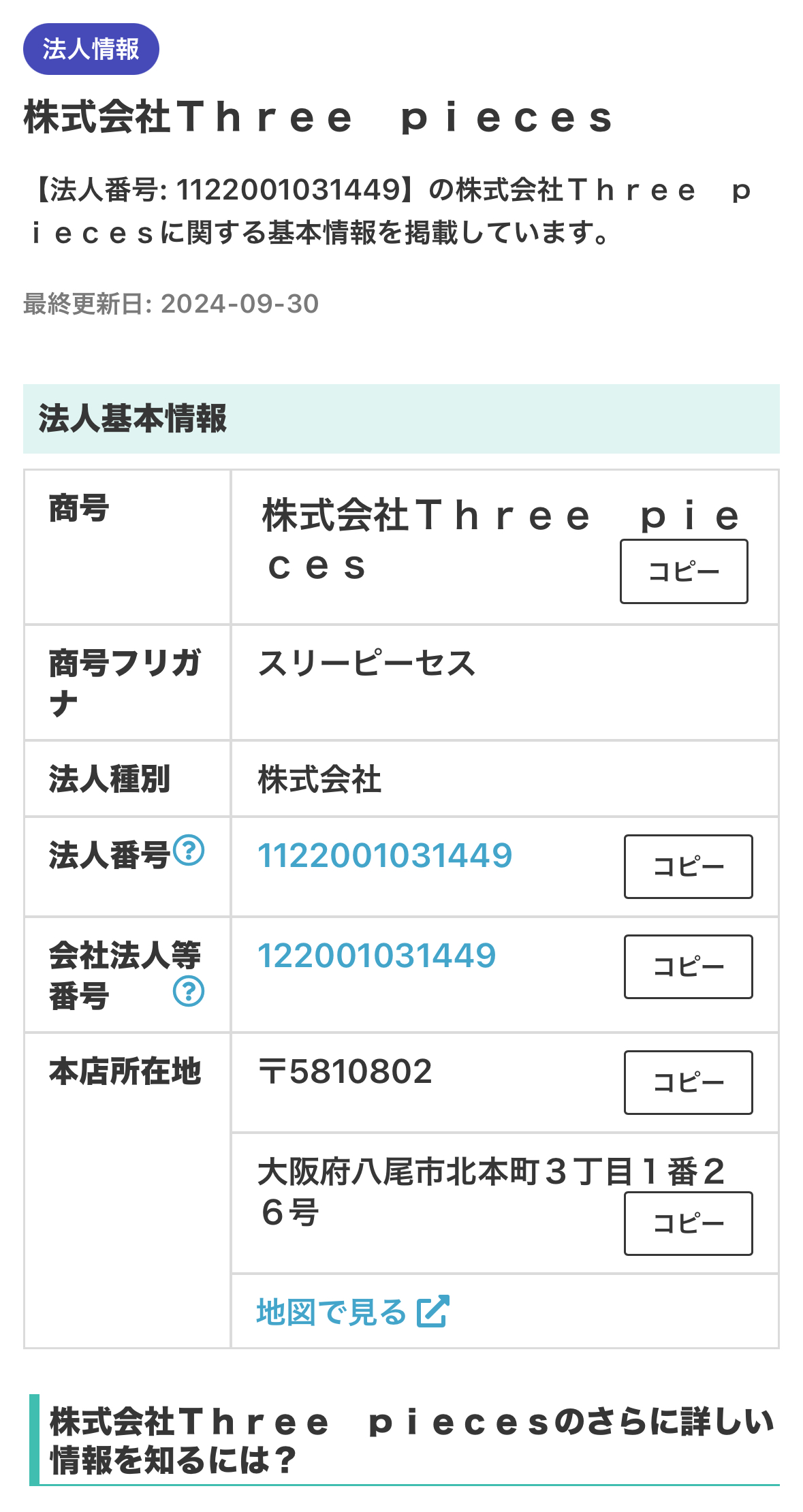 株式会社Three piecesの法人情報